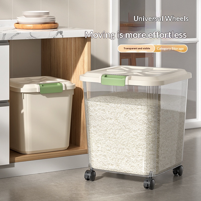 1個入り食品グレード透明米びつ、ホイール付き、気密キッチン用 - Food Storage On Wheels のレビューと価格