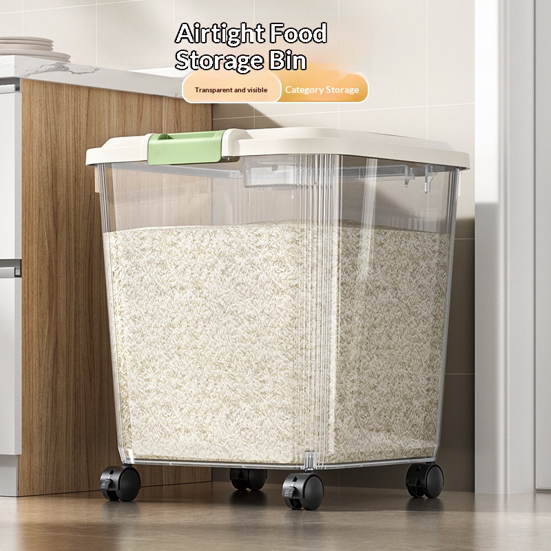 1個入り食品グレード透明米びつ、ホイール付き、気密キッチン用 - Food Storage On Wheels のレビューと価格
