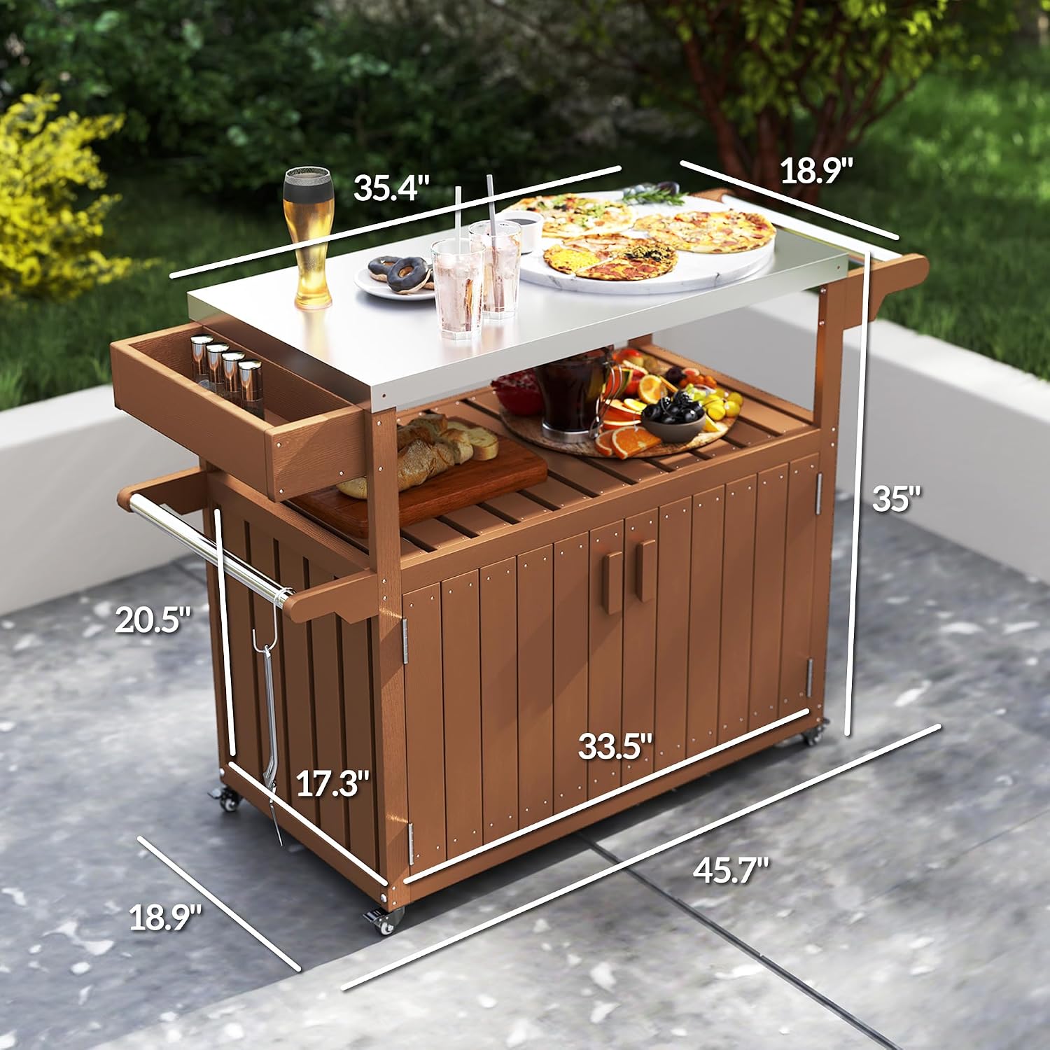 収納キャビネット付き屋外バーカート、ステンレス製トップキッチ - Food Storage On Wheels のレビューと価格