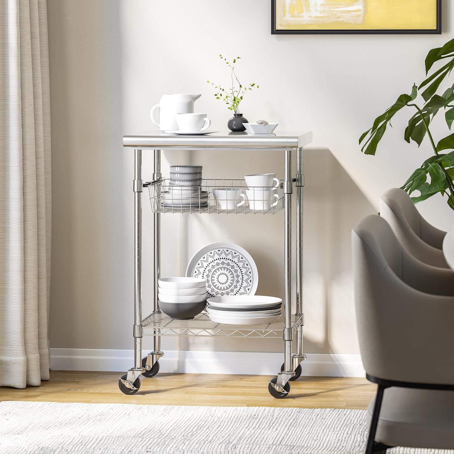 ステンレス製業務用調理台カート、モバイルキッチンアイランドワ - Food Storage On Wheels のレビューと価格