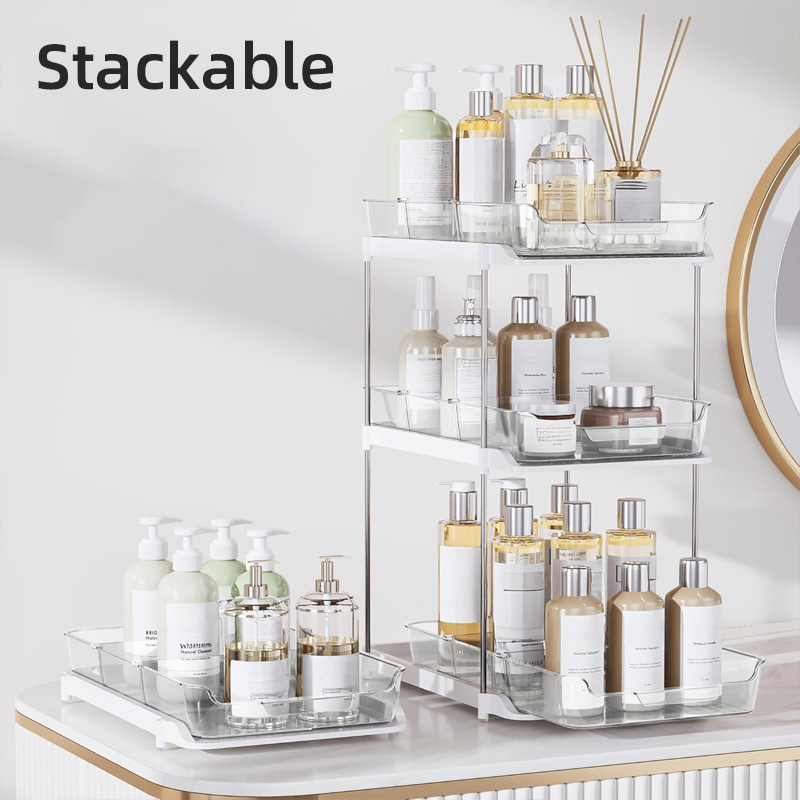2段式多目的収納オーガナイザー、バスルームシンク下用、透明化 - Food Storage Without Pantry のレビューと価格