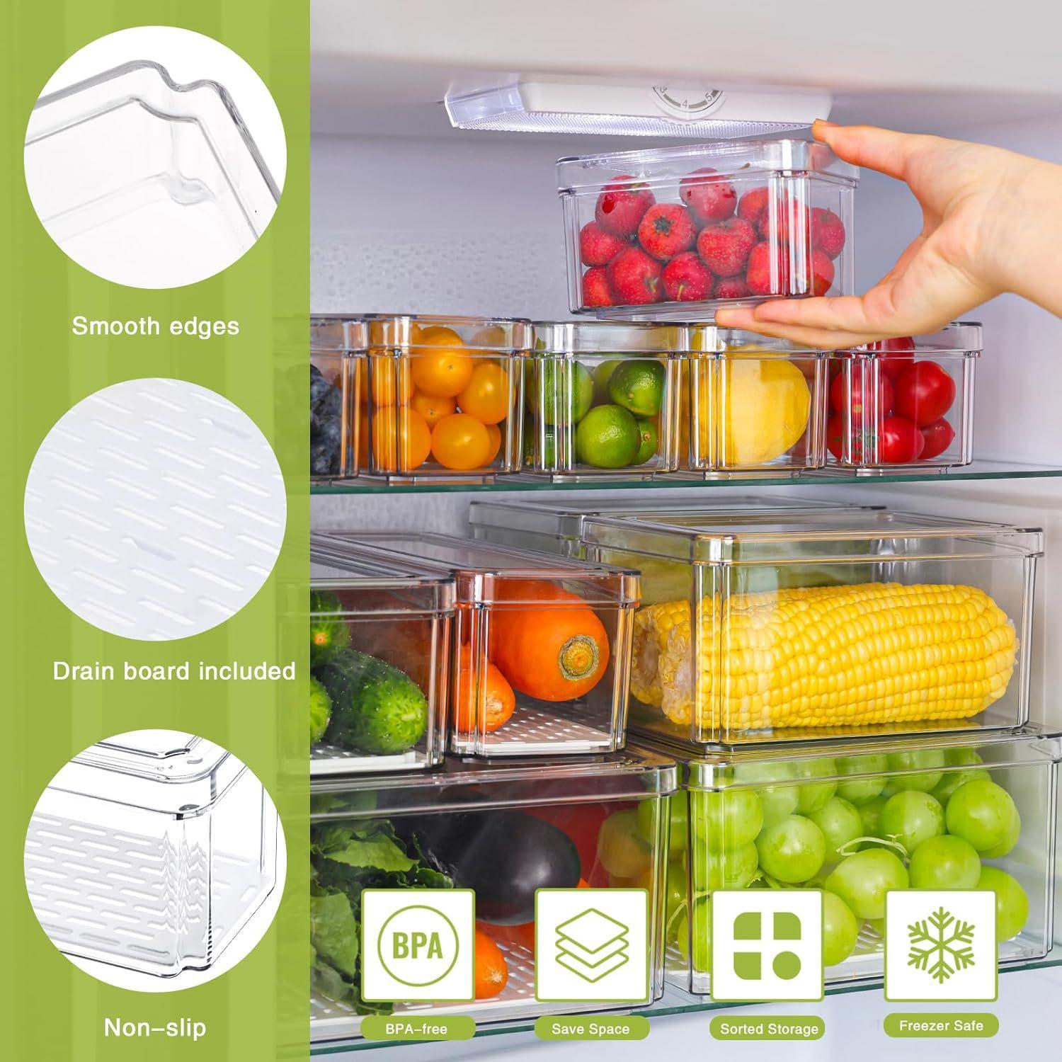 10/14個入り 冷蔵庫オーガナイザービン 蓋付き 引き出し - Stackable Pantry Bin のレビューと価格