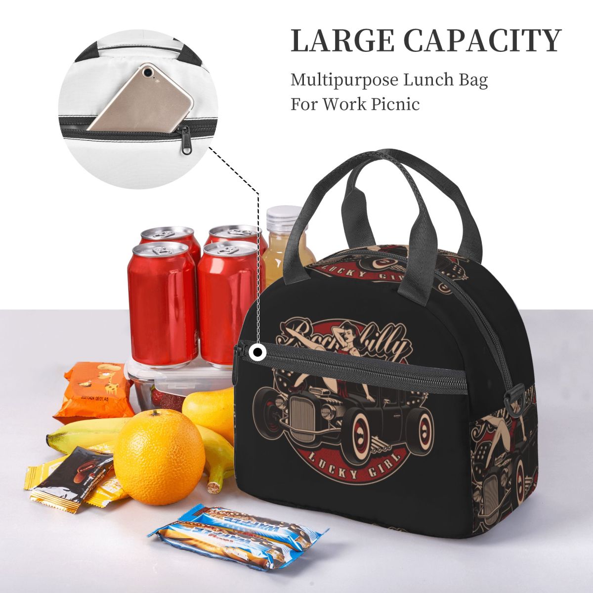 ロカビリーホットロッドピンアップ断熱ランチバッグ女性用ピクニ - Food Storage Hot Box のレビューと価格