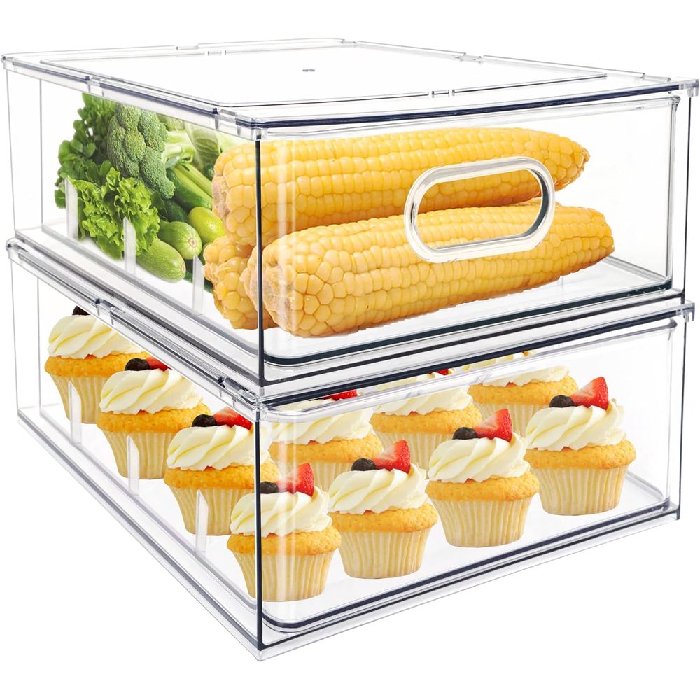 クリアリッジプルアウトスタッカブル冷蔵庫オーガナイザービン、 - Food Storage Without Pantry のレビューと価格