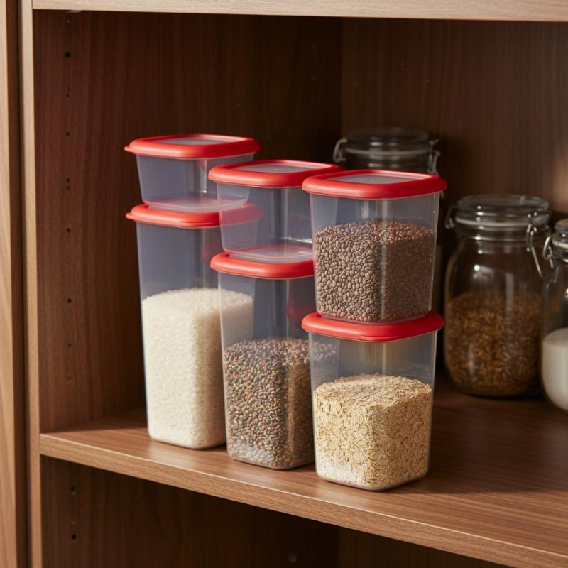 6個セット 密閉食品保存容器 透明デザイン プラスチック製  - Stackable Pantry Bin のレビューと価格