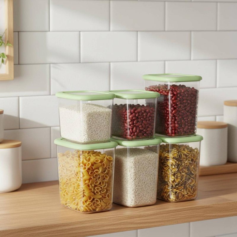 6個セット 密閉食品保存容器 透明デザイン プラスチック製  - Stackable Pantry Bin のレビューと価格