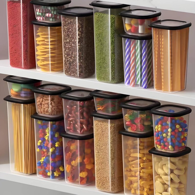 6個セット 密閉食品保存容器 透明デザイン プラスチック製  - Stackable Pantry Bin のレビューと価格