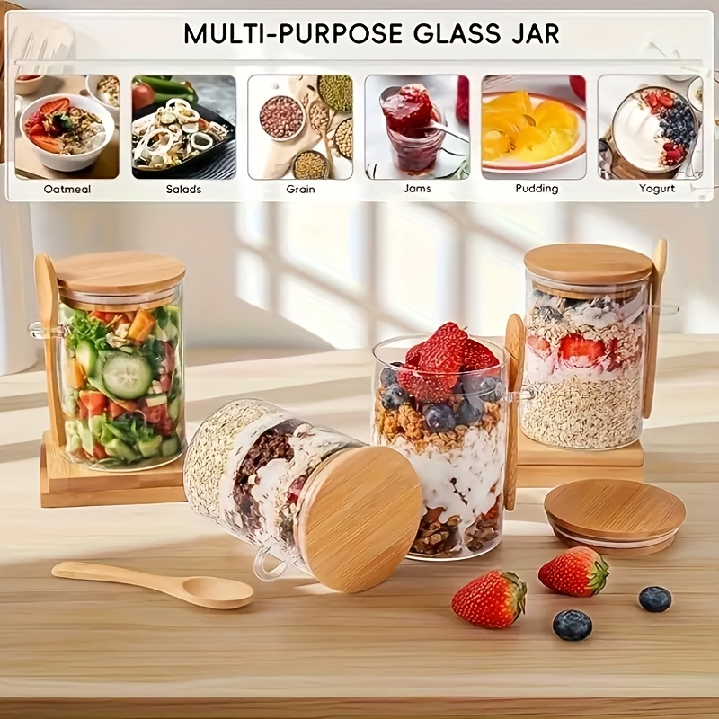 1/2/4/8個入りオートミールガラスカップセット、蓋とスプ - Food Storage Glass Containers のレビューと価格