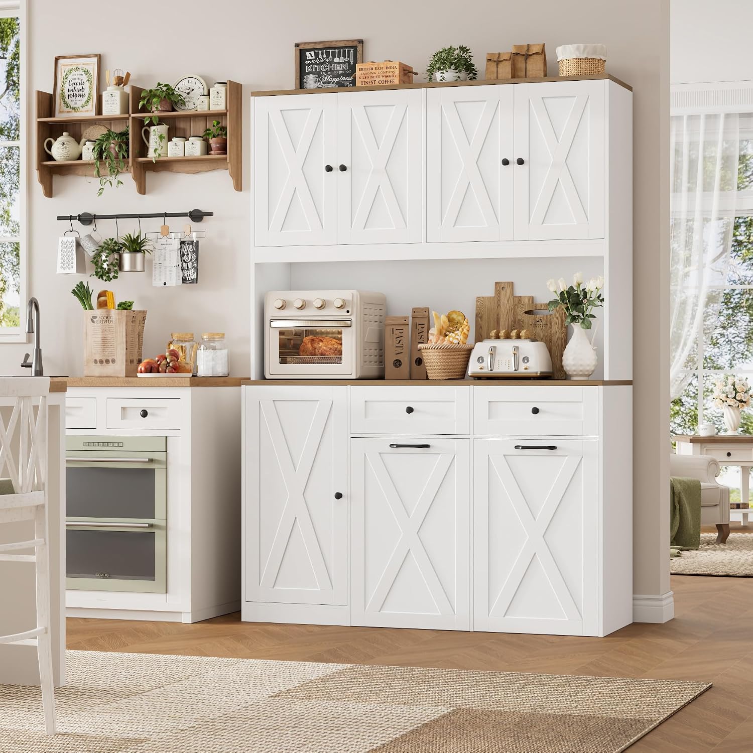 キッチンパントリー収納キャビネット木製自立型背高食器棚ダブル - Food Storage Without Pantry のレビューと価格