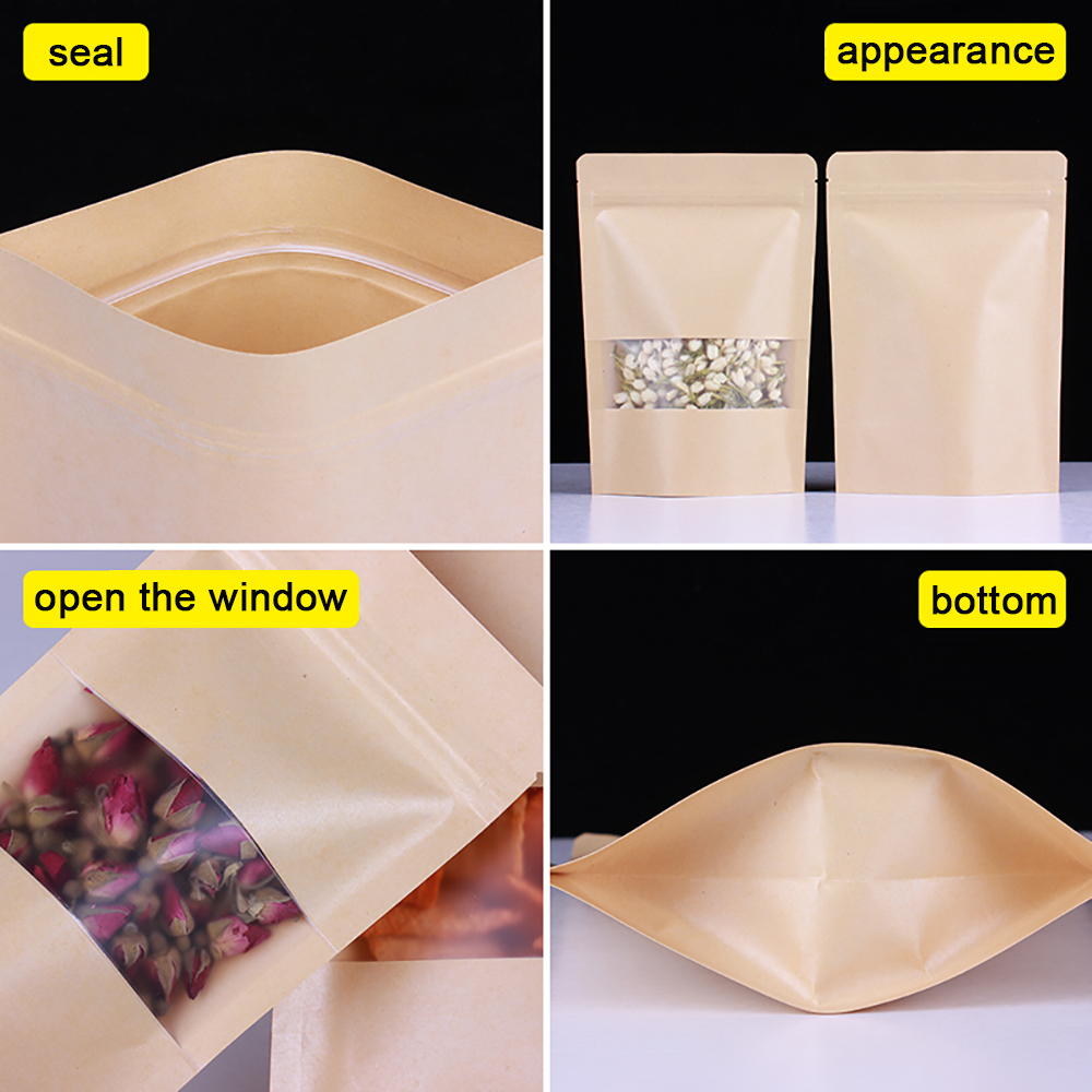 100枚入り ジップロック クラフト紙 窓付き袋 スタンドア - Food Storage Bags Zip Lock Pouch のレビューと価格