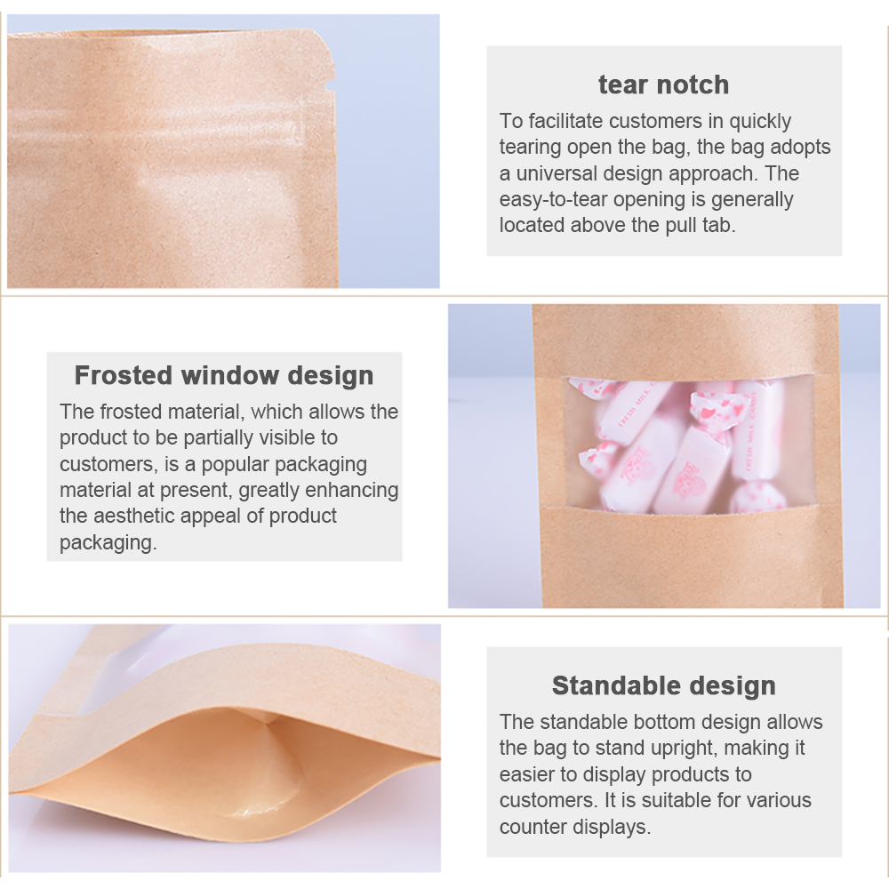 100枚入り ジップロック クラフト紙 窓付き袋 スタンドア - Food Storage Bags Zip Lock Pouch のレビューと価格
