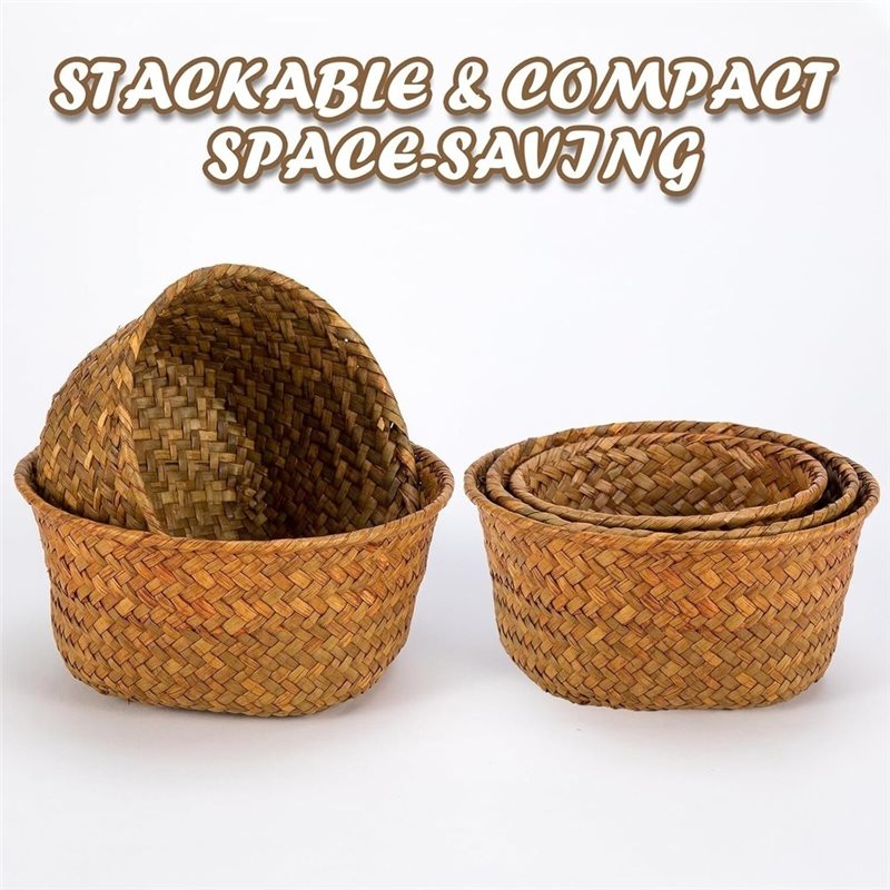 SHGO-ラウンド型シーグラス製収納バスケット-3個セット  - Stackable Pantry Bin のレビューと価格