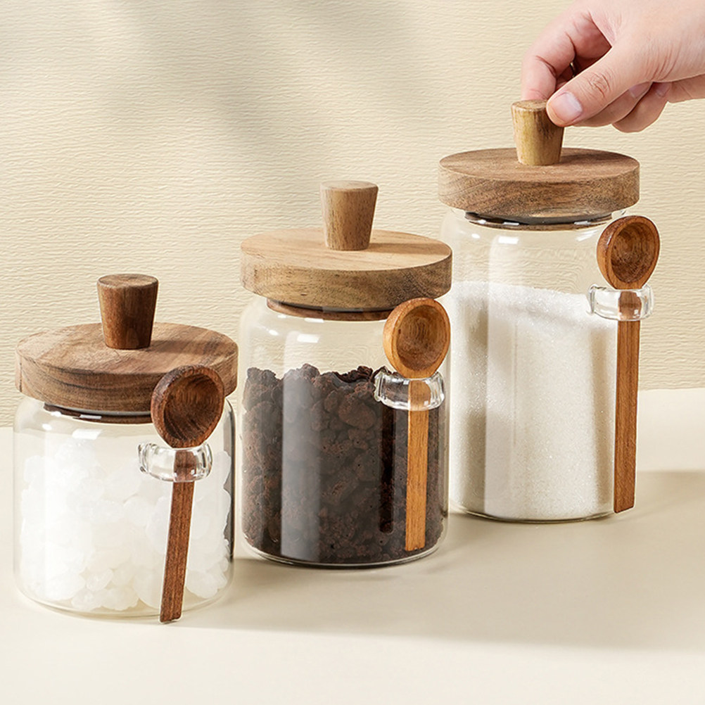 透明ガラス製食品保存容器、気密性のある木製蓋付き、コーヒー容 - Food Storage Glass Containers のレビューと価格