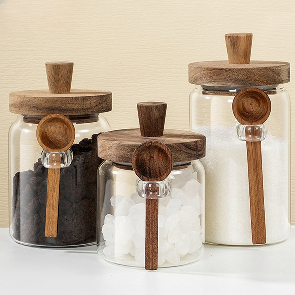 透明ガラス製食品保存容器、気密性のある木製蓋付き、コーヒー容 - Food Storage Glass Containers のレビューと価格
