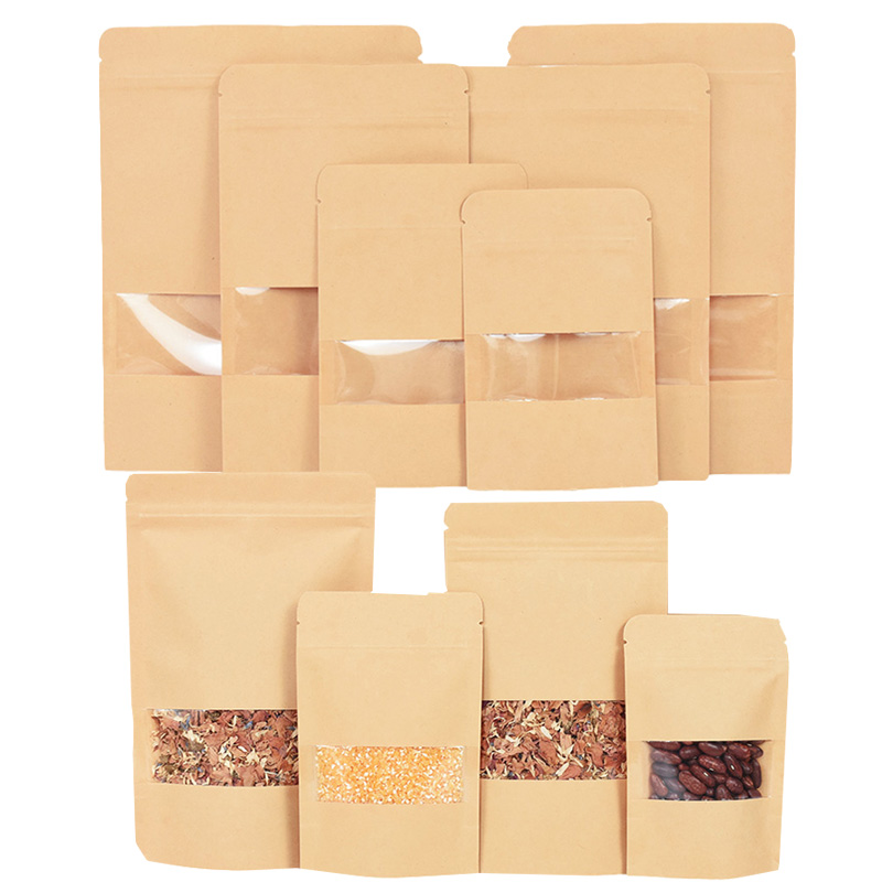 20/50 個クラフト紙ジップロックバッグ窓食品スナック茶自 - Food Storage Bags Zip Lock Pouch のレビューと価格