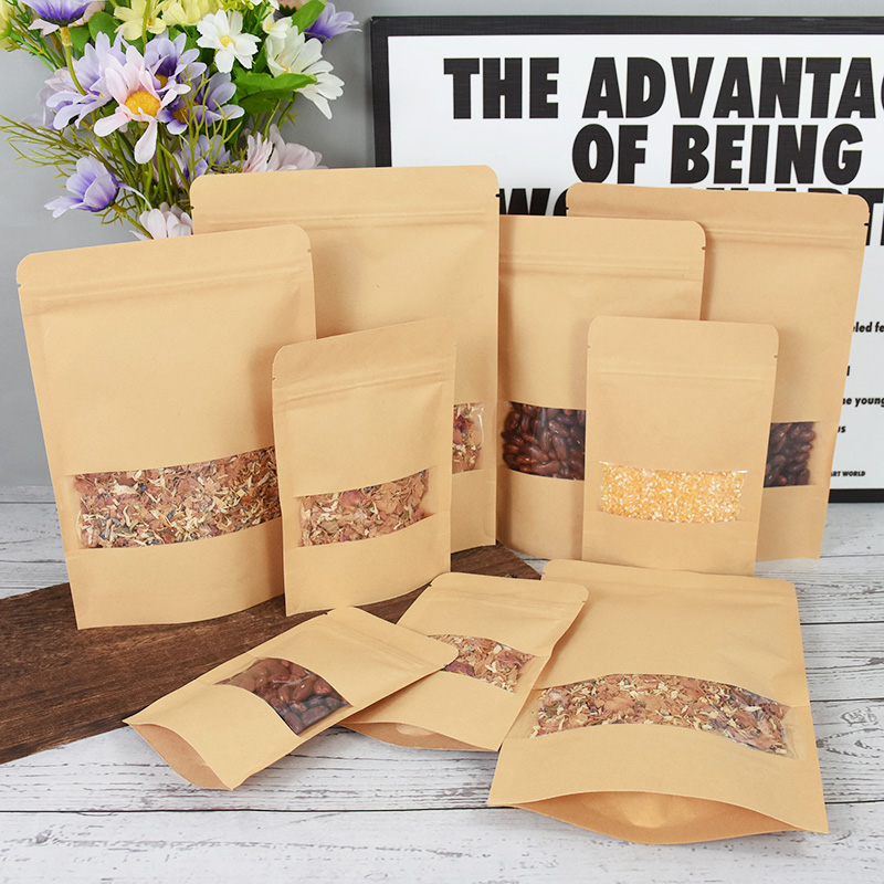 20/50 個クラフト紙ジップロックバッグ窓食品スナック茶自 - Food Storage Bags Zip Lock Pouch のレビューと価格