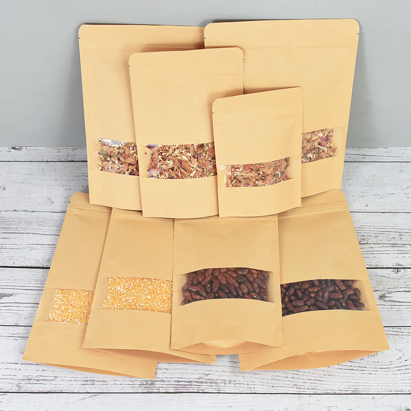 20/50 個クラフト紙ジップロックバッグ窓食品スナック茶自 - Food Storage Bags Zip Lock Pouch のレビューと価格
