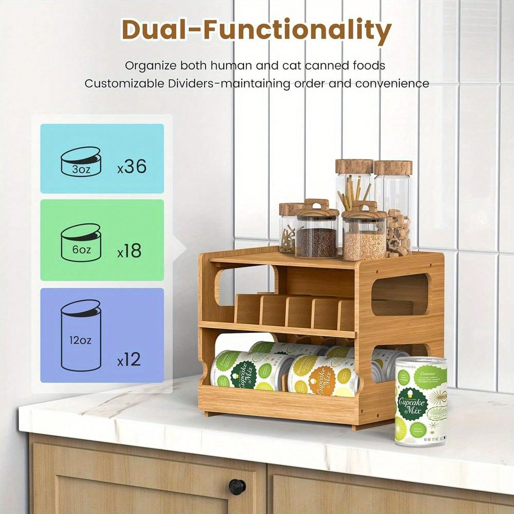 木製ペットフード収納オーガナイザー、36缶収納可能な二段積み - Food Storage No Pantry のレビューと価格