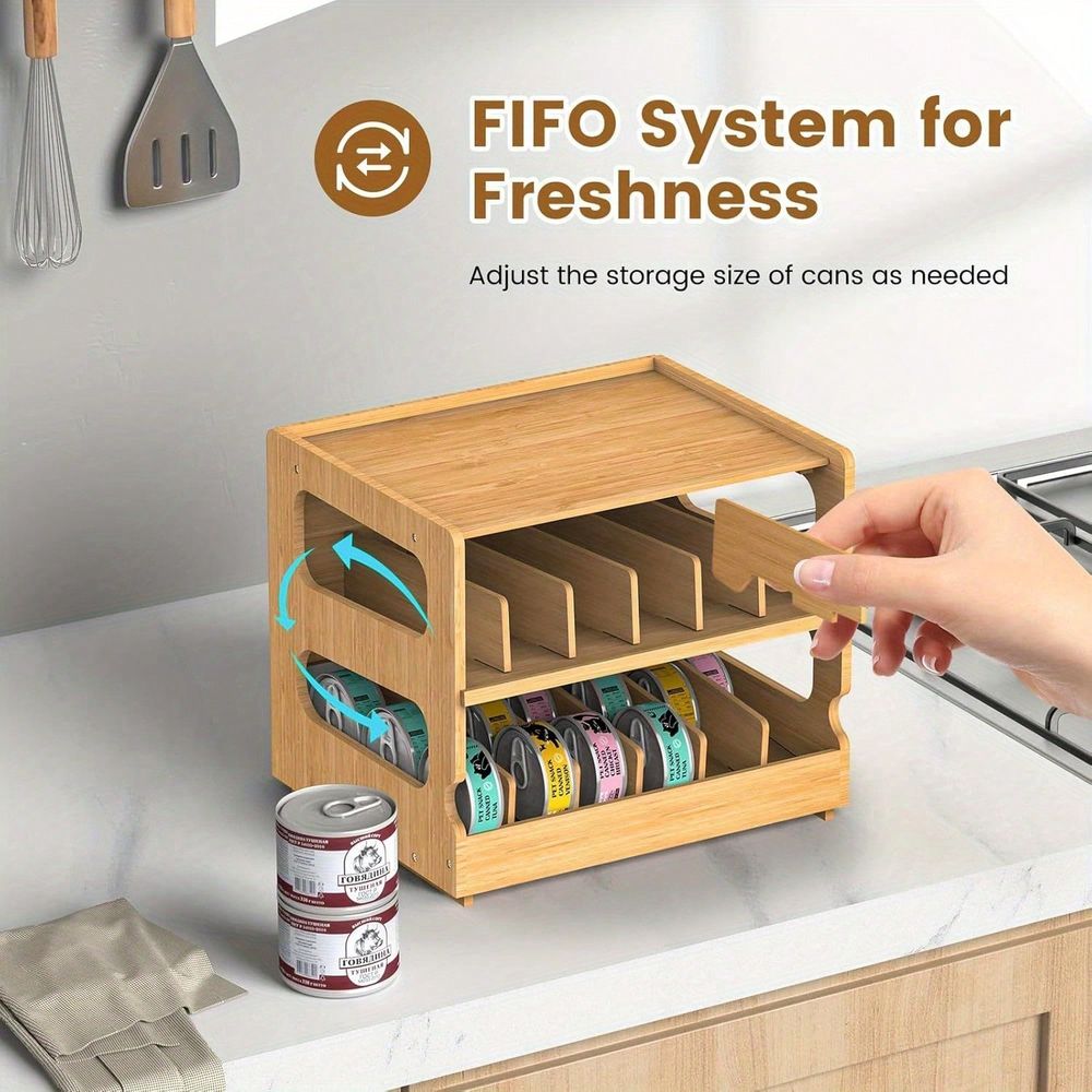 木製ペットフード収納オーガナイザー、36缶収納可能な二段積み - Food Storage No Pantry のレビューと価格
