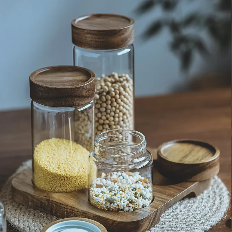 木製蓋付きガラスジャー,気密キャニスター,密閉フード容器,ベ - Food Storage Glass Containers のレビューと価格