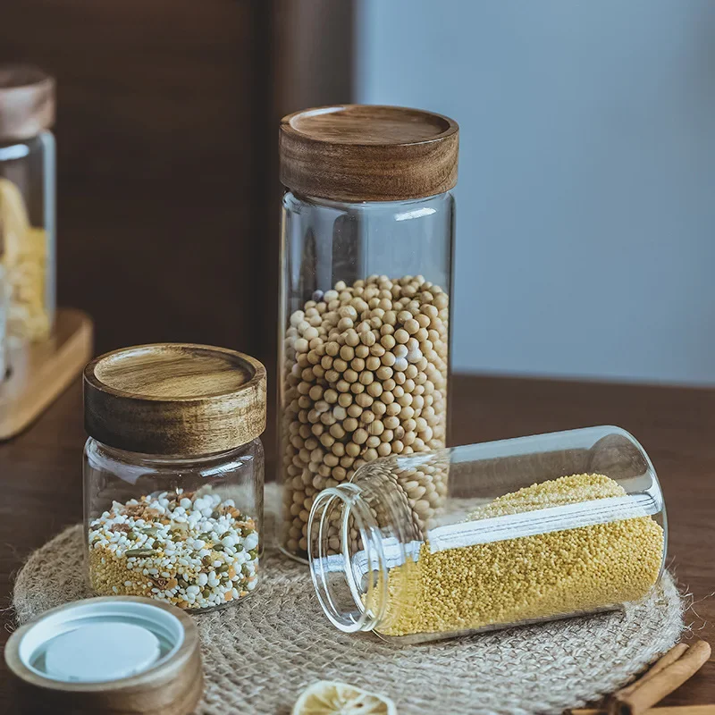 木製蓋付きガラスジャー,気密キャニスター,密閉フード容器,ベ - Food Storage Glass Containers のレビューと価格