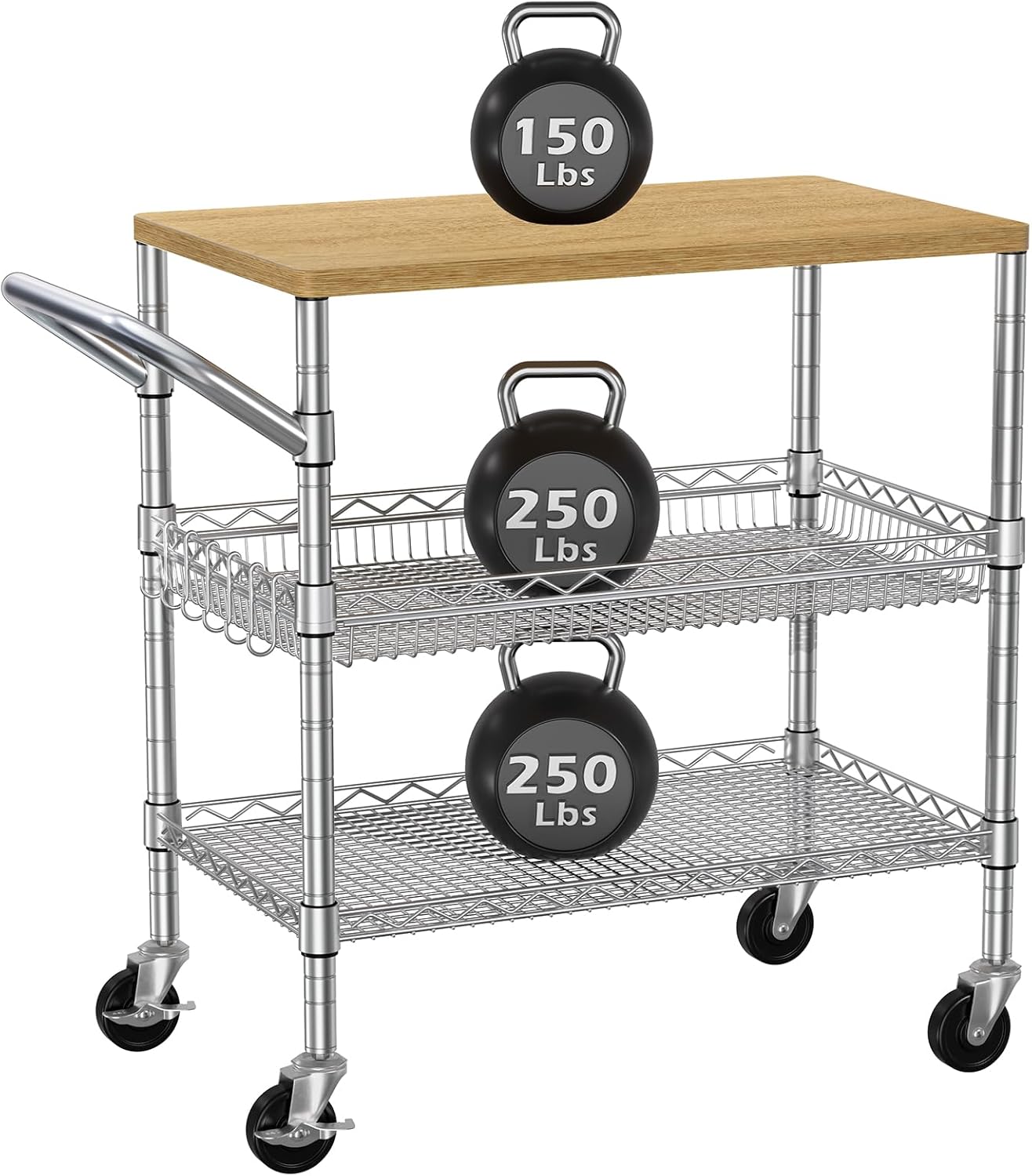 3段式ローリングキッチンカート、車輪付きユーティリティカート - Food Storage On Wheels のレビューと価格
