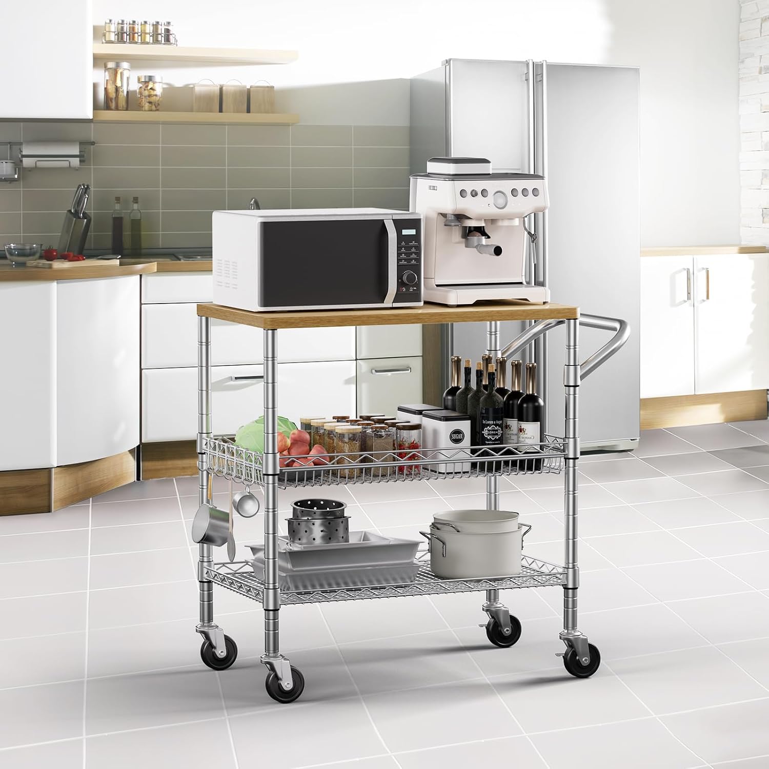 3段式ローリングキッチンカート、車輪付きユーティリティカート - Food Storage On Wheels のレビューと価格