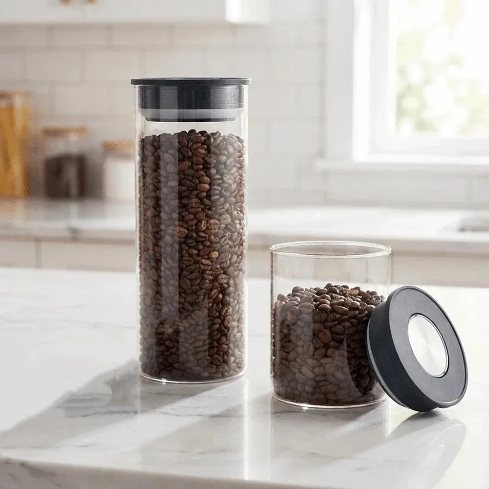 ガラス真空密閉タンク 透明プレス式コーヒー豆保存瓶 防湿鮮度 - Food Storage Vacuum Containers のレビューと価格