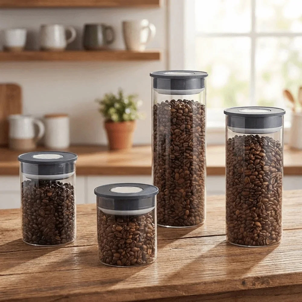 ガラス真空密閉タンク 透明プレス式コーヒー豆保存瓶 防湿鮮度 - Food Storage Vacuum Containers のレビューと価格