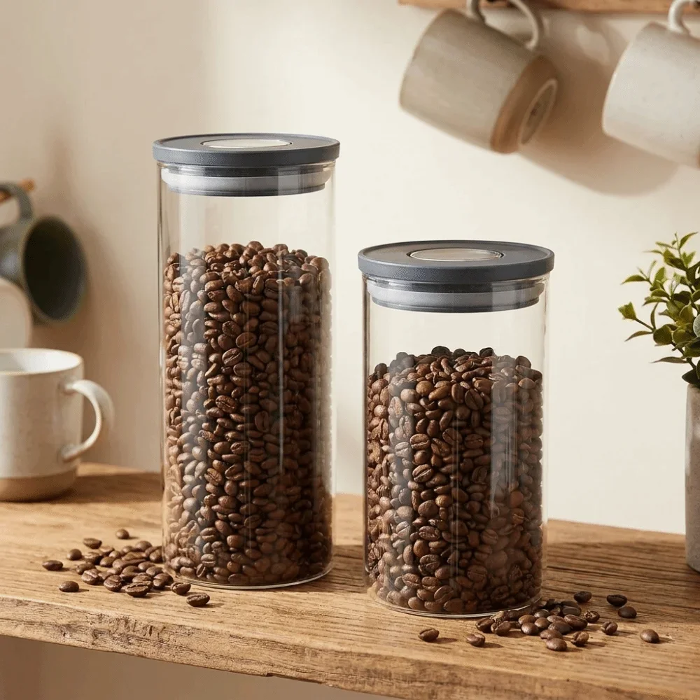 ガラス真空密閉タンク 透明プレス式コーヒー豆保存瓶 防湿鮮度 - Food Storage Vacuum Containers のレビューと価格